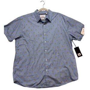 Paperdenim&cloth Button Up Shirt Mens 2X Blue New Pineapple Print Short Sleeve